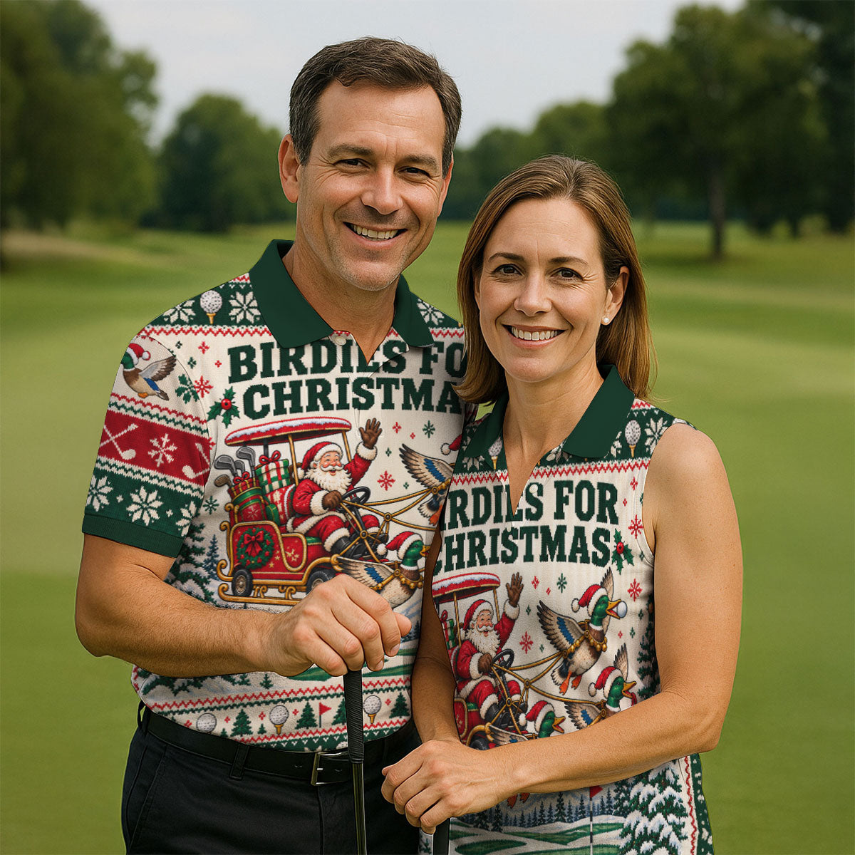 Birdies Santa Duck Sleigh Christmas Golf Shirt, Mens Golf Shirts, Mens Golf Apparel