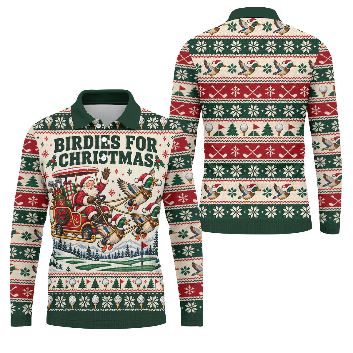 Birdies Santa Duck Sleigh Christmas Golf Shirt, Mens Golf Shirts, Mens Golf Apparel