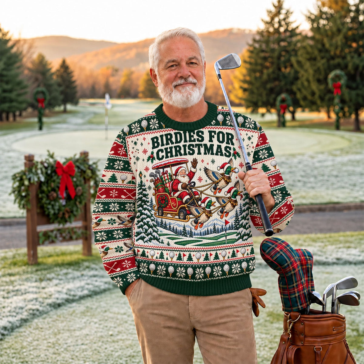 Birdies Santa Duck Sleigh Ugly Christmas Sweater, Golf Lover Gifts, Christmas Gifts