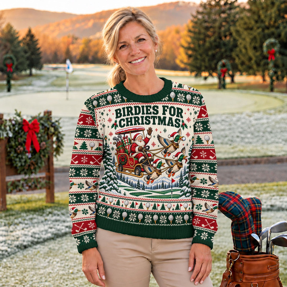 Birdies Santa Duck Sleigh Ugly Christmas Sweater, Golf Lover Gifts, Christmas Gifts