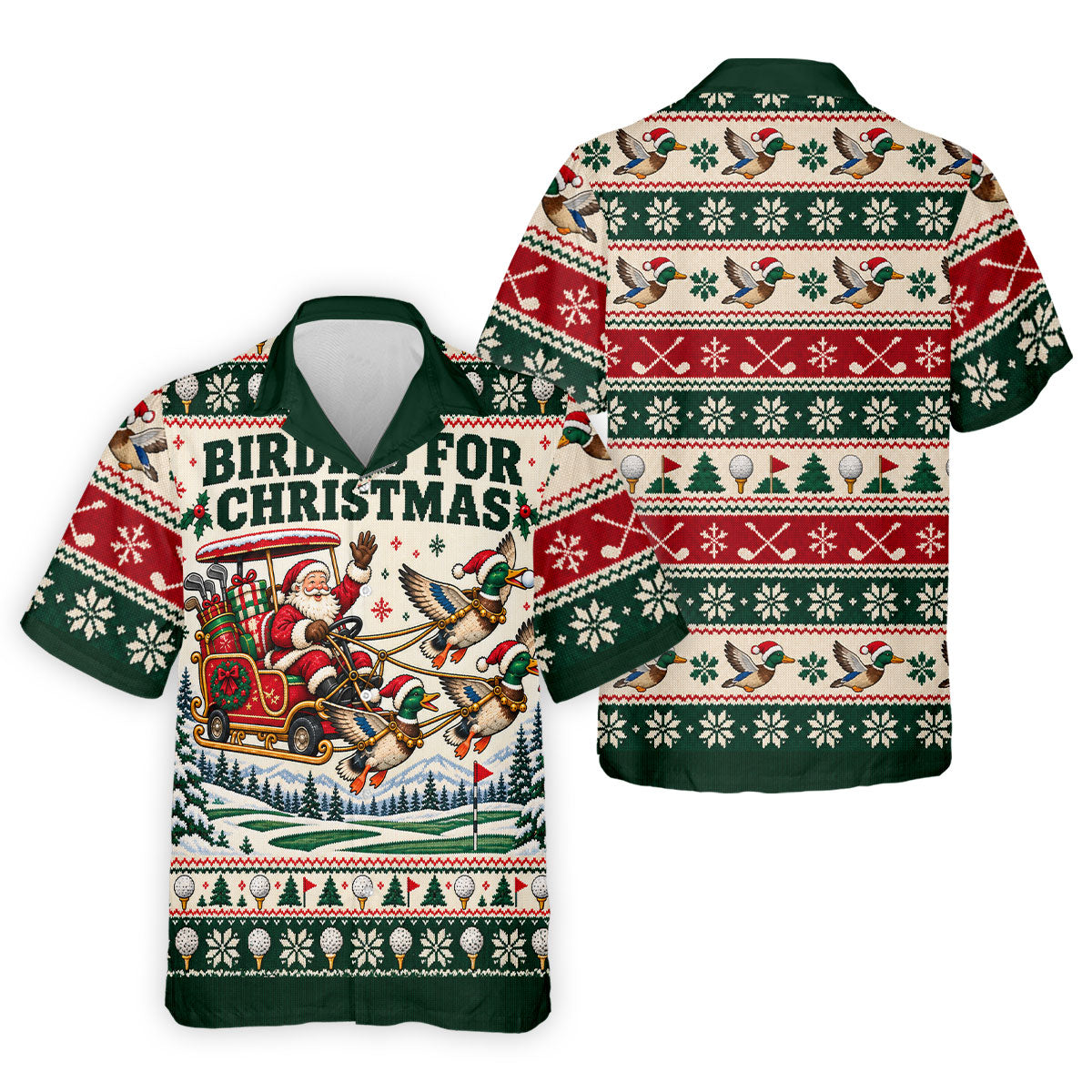 Birdies Santa Duck Sleigh Christmas Golf Shirt, Mens Golf Shirts, Mens Golf Apparel
