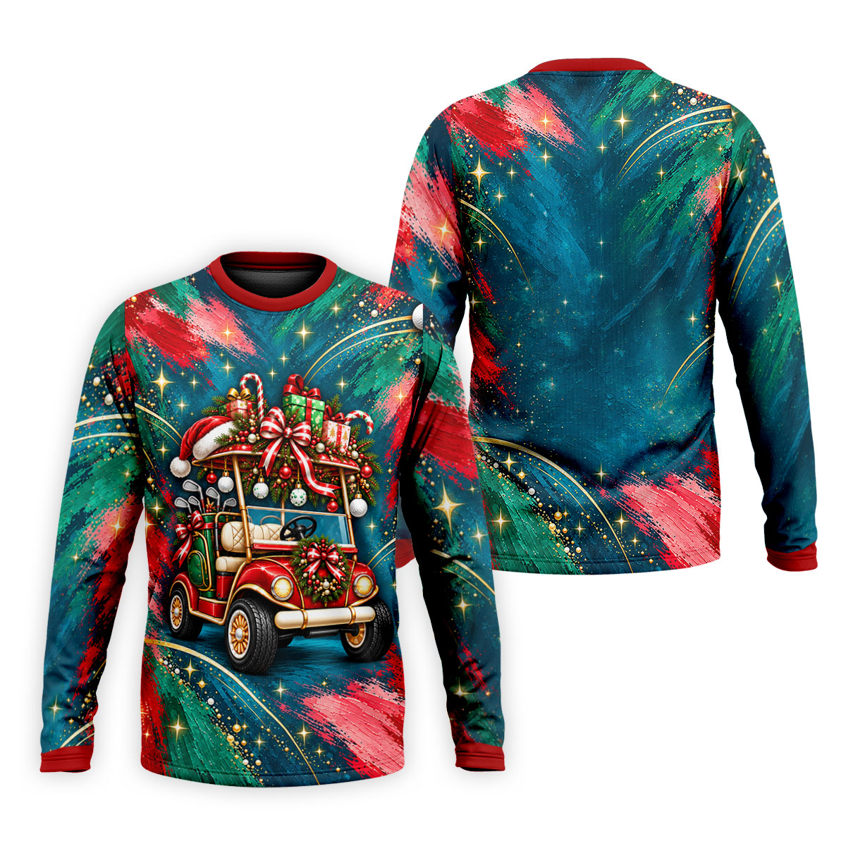 Santa Gift Golf Cart Christmas Golf Shirt, Mens Holiday Golf Shirts, Mens Golf Shirts