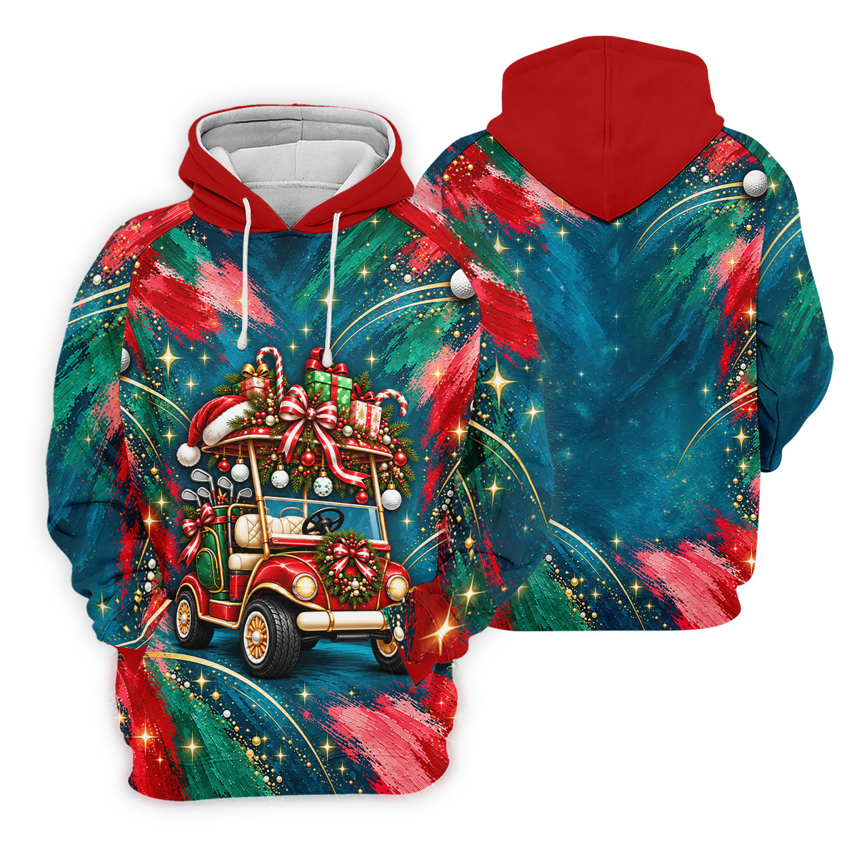 Santa Gift Golf Cart Christmas Golf Shirt, Mens Holiday Golf Shirts, Mens Golf Shirts