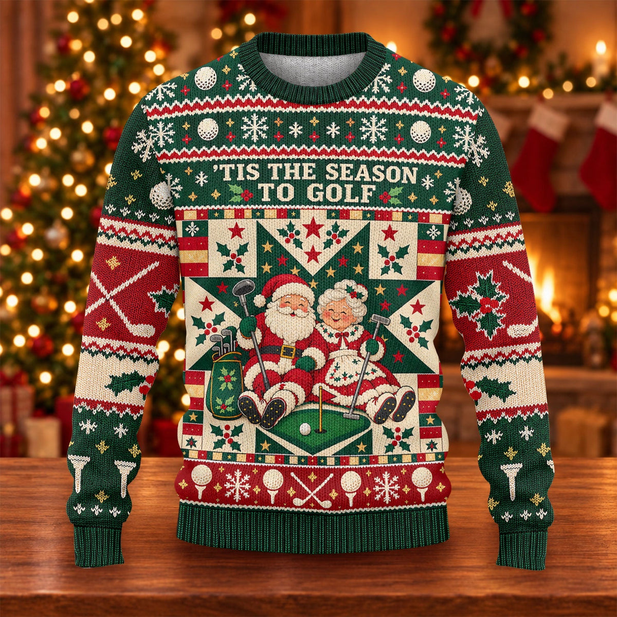 Tis The Season To Golf Ugly Christmas Sweater, Christmas Golf Gift, Golf Lover Gifts