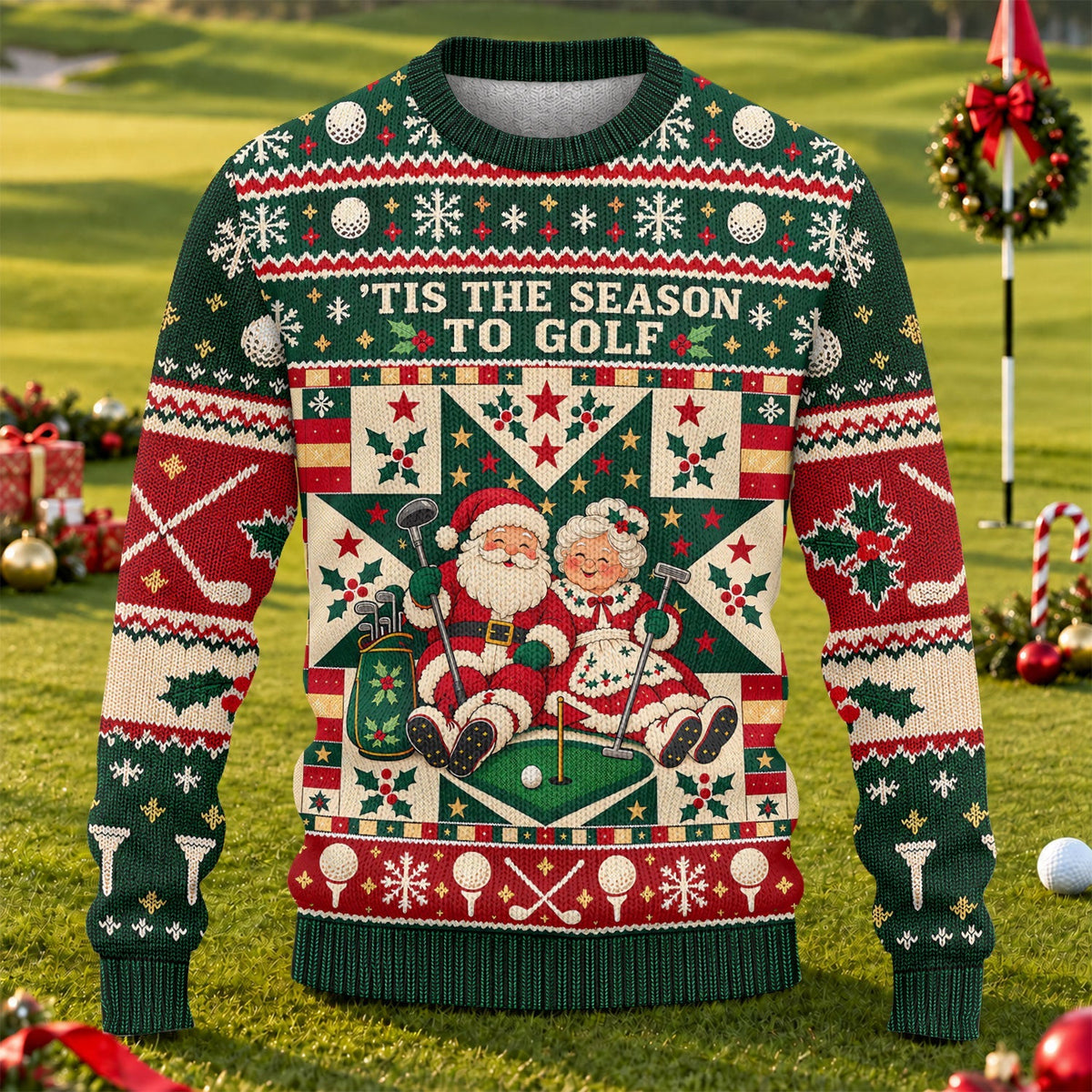 Tis The Season To Golf Ugly Christmas Sweater, Christmas Golf Gift, Golf Lover Gifts