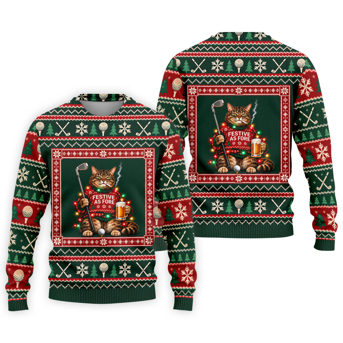 Festive As Fore Cat Beer Christmas Golf Shirt, Golf Gifts For Men, Mens Golf Clothing