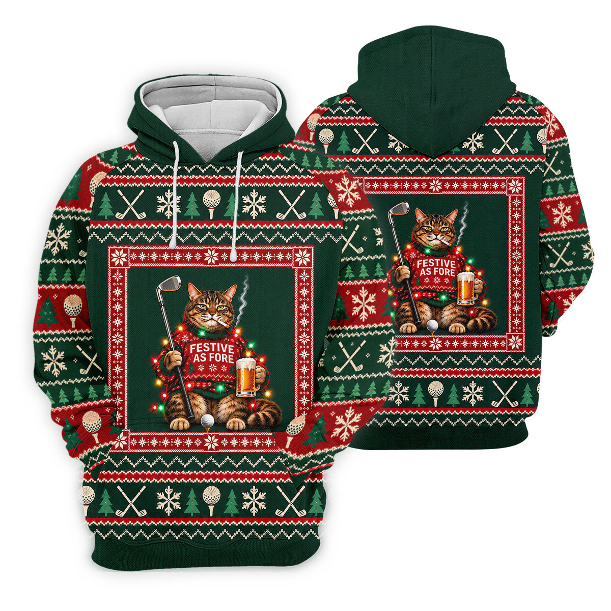 Festive As Fore Cat Beer Christmas Golf Shirt, Golf Gifts For Men, Mens Golf Clothing