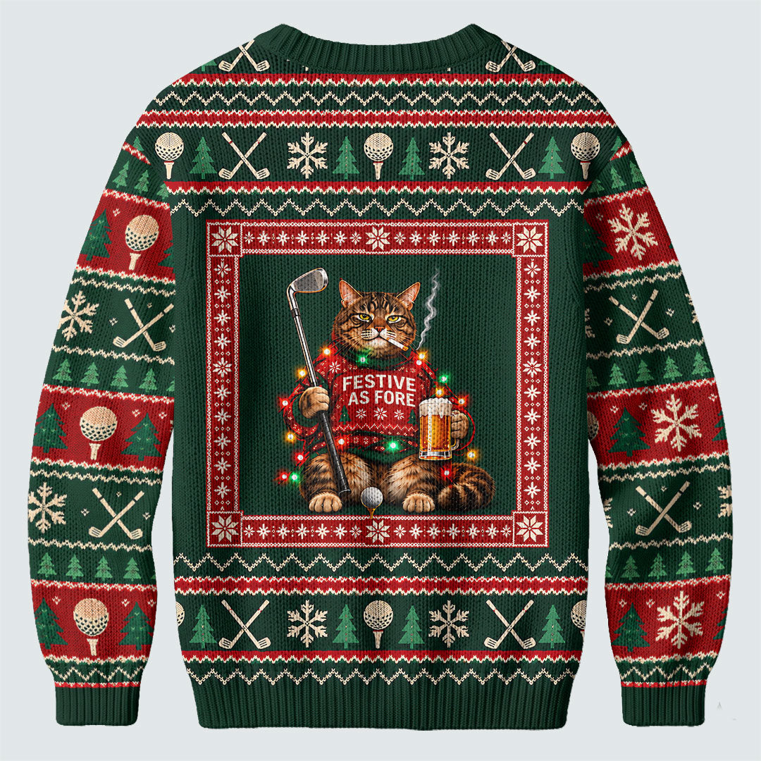 Festive As Fore Cat Beer Ugly Christmas Sweater, Funny Xmas Gift, Christmas Golf Gift