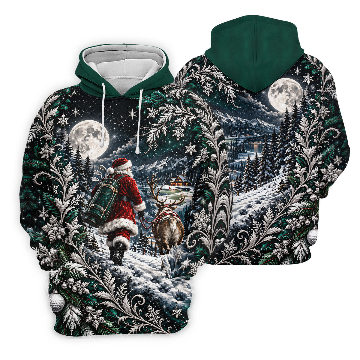 Moonlight Santa Reindeer Christmas Golf Shirt, Womens Golf Clothing, Womens Golf Tops