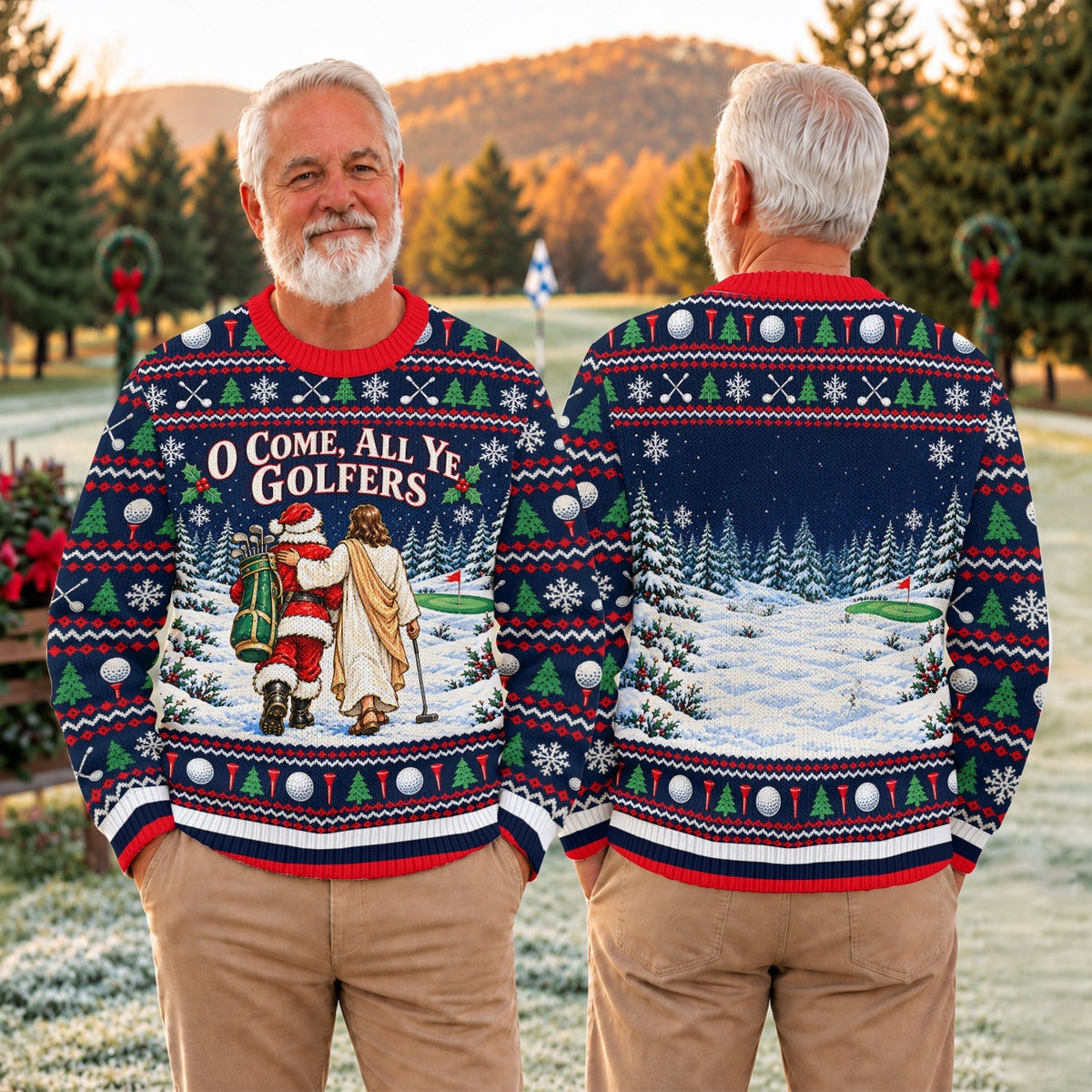 O Come All Ye Golfers Ugly Christmas Sweater, Funny Xmas Gift, Funny Christmas Outfit