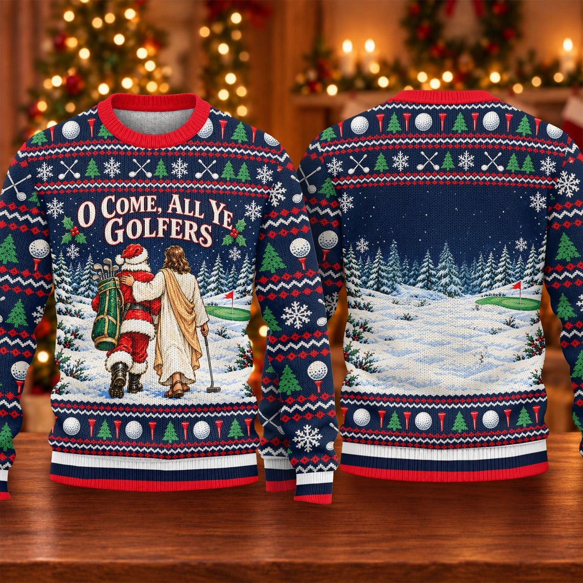 O Come All Ye Golfers Ugly Christmas Sweater, Funny Xmas Gift, Funny Christmas Outfit