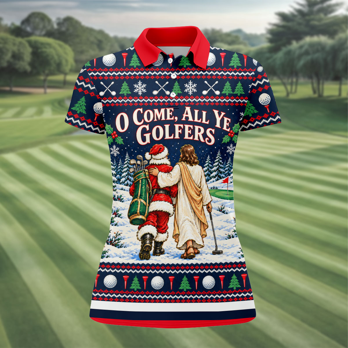 O Come All Ye Golfers Christmas Golf Shirt, Ladies Golf Shirts, Womens Golf Clothing
