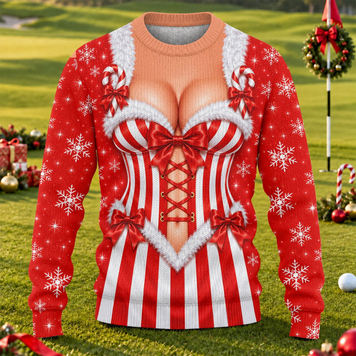 Candy Stripe Corset Ugly Christmas Sweater, Christmas Gifts, Funny Holiday Sweater