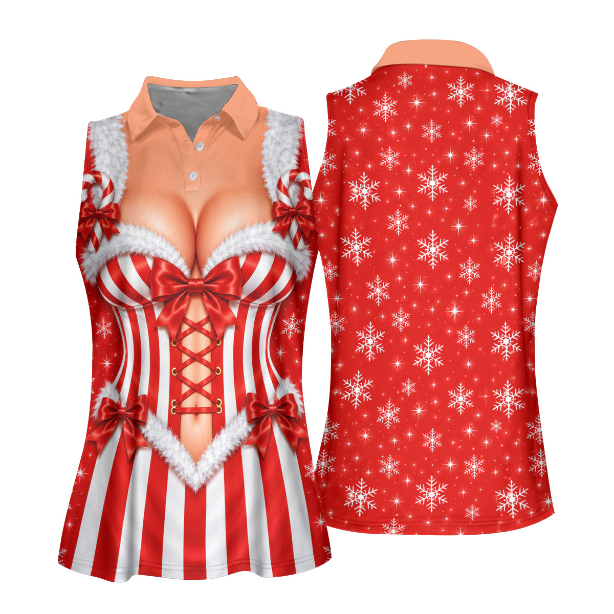 Candy Stripe Corset Christmas Golf Shirt, Womens Golf Shirts, Golf Gifts For Women