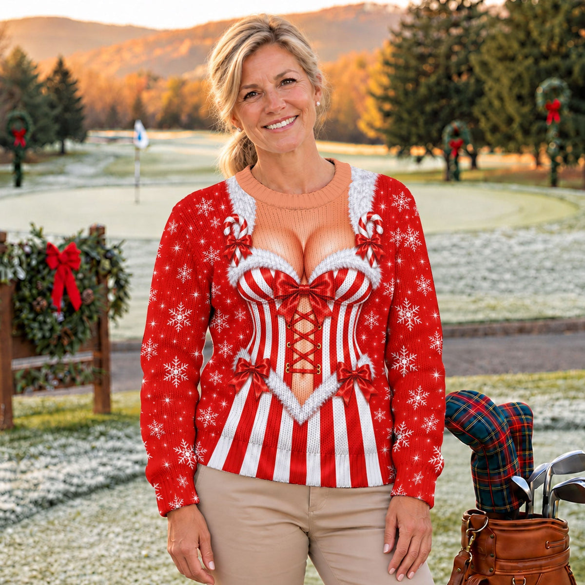 Candy Stripe Corset Ugly Christmas Sweater, Christmas Gifts, Funny Holiday Sweater