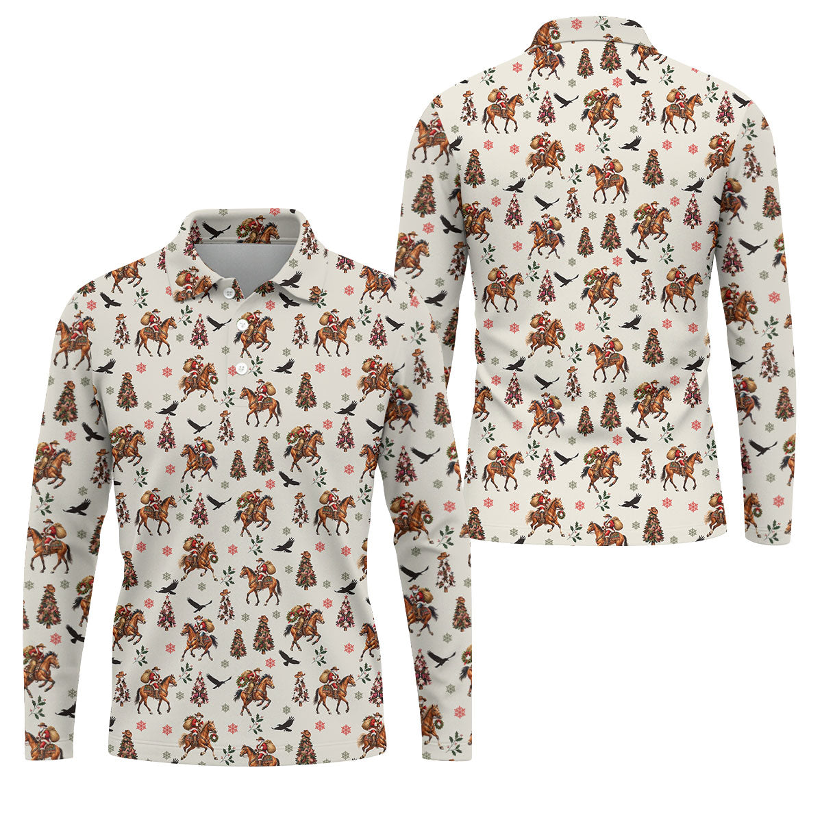 Cowboy Santa Riding Horse Christmas Golf Shirt, Mens Golf Apparel, Golf Gifts For Men