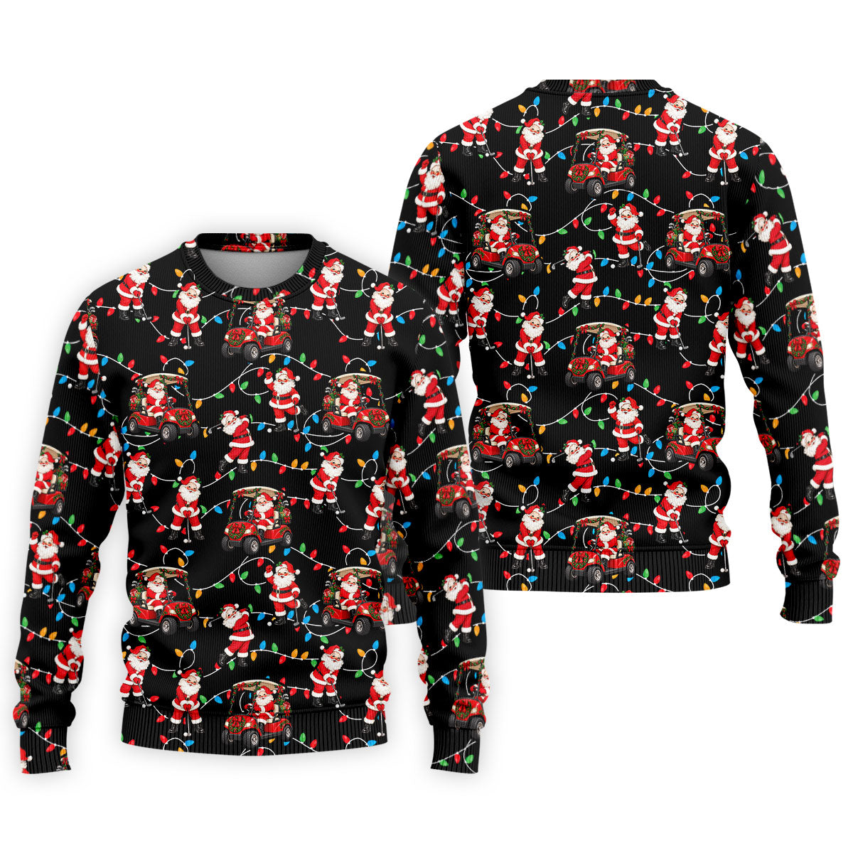 Santa Golf Cart Lights Christmas Golf Shirt, Golf Gifts For Men, Mens Golf Clothing