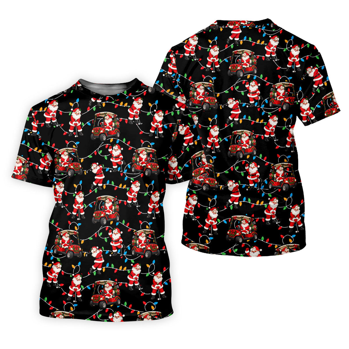 Santa Golf Cart Lights Christmas Golf Shirt, Ladies Golf Apparel, Womens Golf Apparel