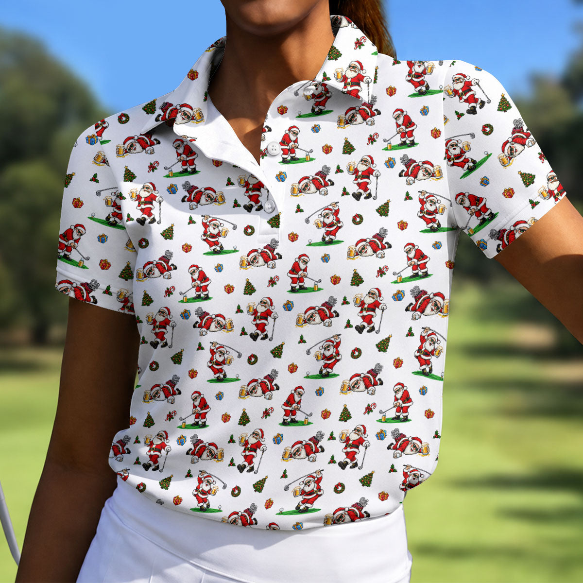 Drunk Santa Beer Golfer Christmas Golf Shirt, Golf Shirts For Women, Womens Golf Tops