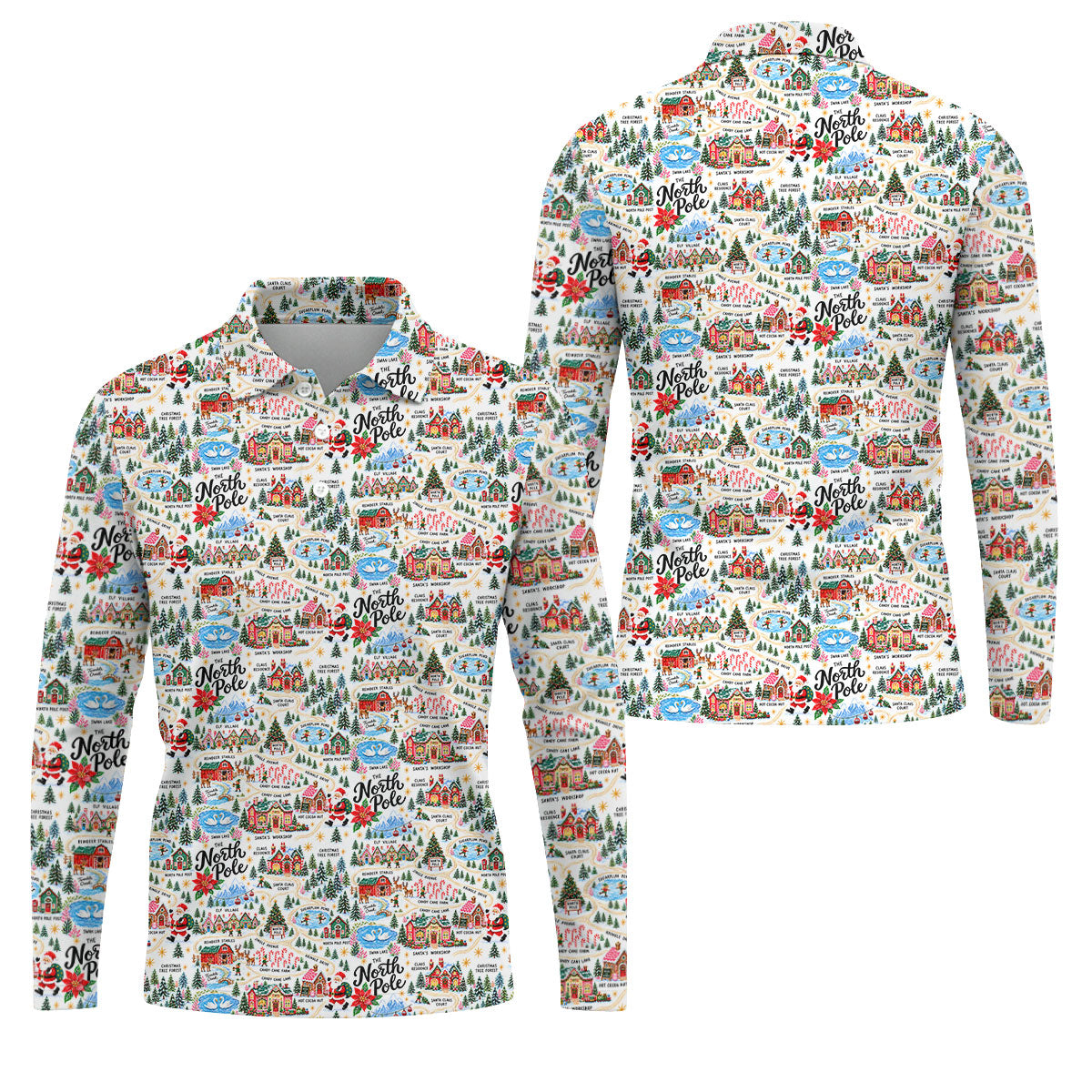 North Pole Village Map Christmas Golf Shirt, Golf Polo For Men, Mens Golf Apparel