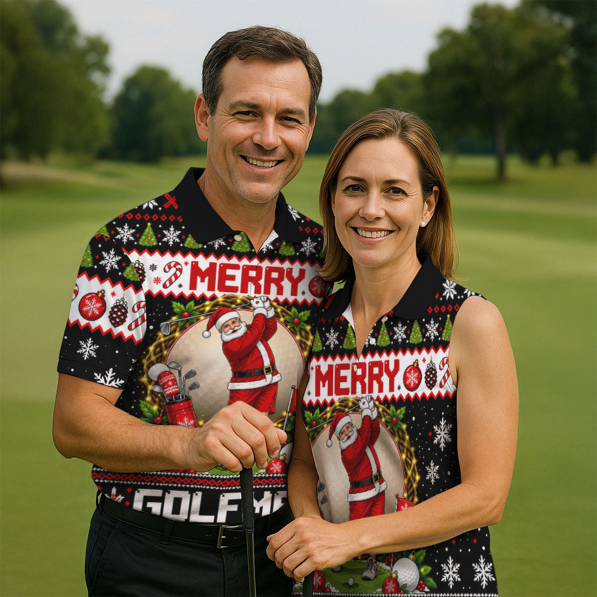 Merry Golfmas Santa Christmas Golf Shirt, Mens Golf Apparel, Mens Holiday Golf Shirts