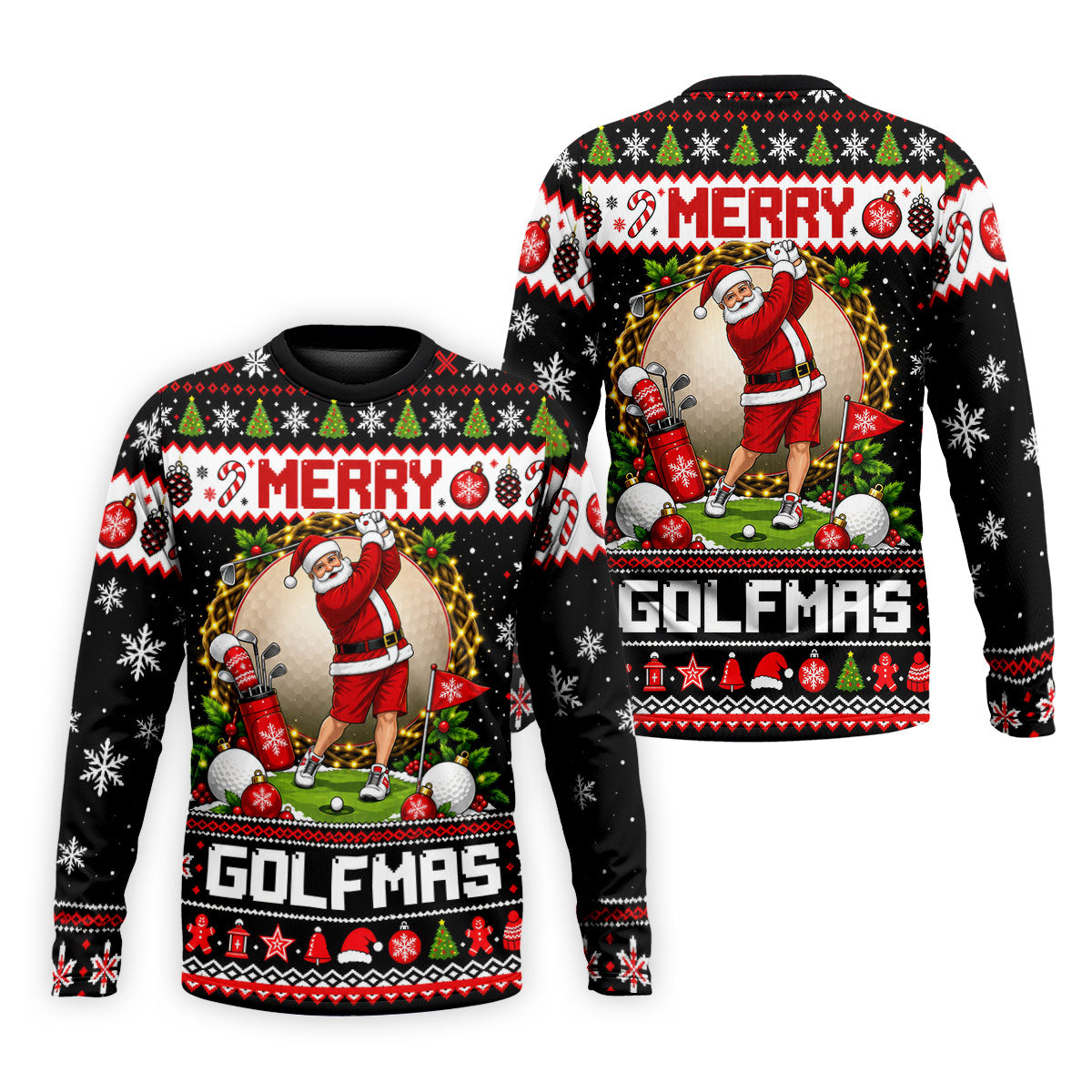Merry Golfmas Santa Christmas Golf Shirt, Mens Golf Apparel, Mens Holiday Golf Shirts