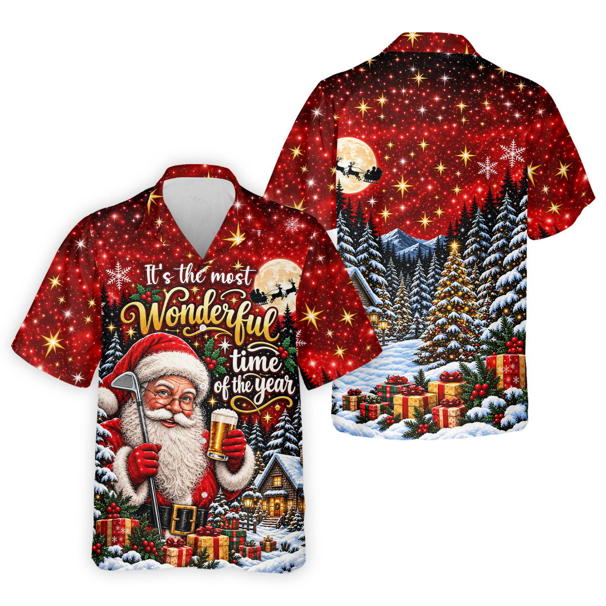 Most Wonderful Time Santa Beer Christmas Golf Shirt, Mens Golf Polo, Mens Golf Shirts