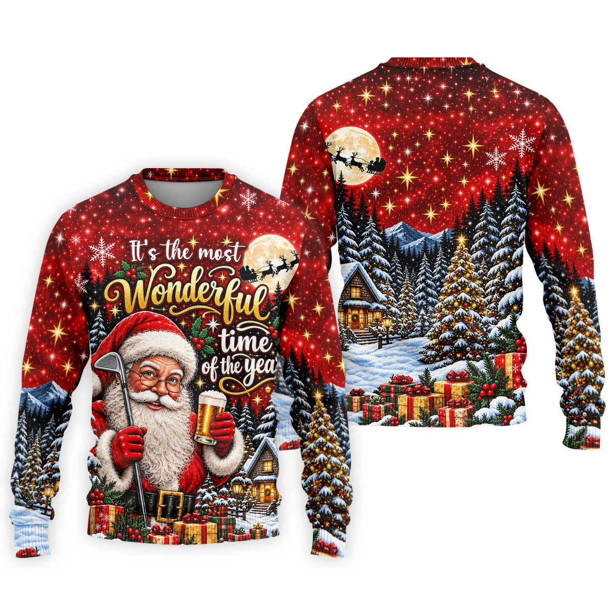 Most Wonderful Time Santa Beer Christmas Golf Shirt, Mens Golf Polo, Mens Golf Shirts
