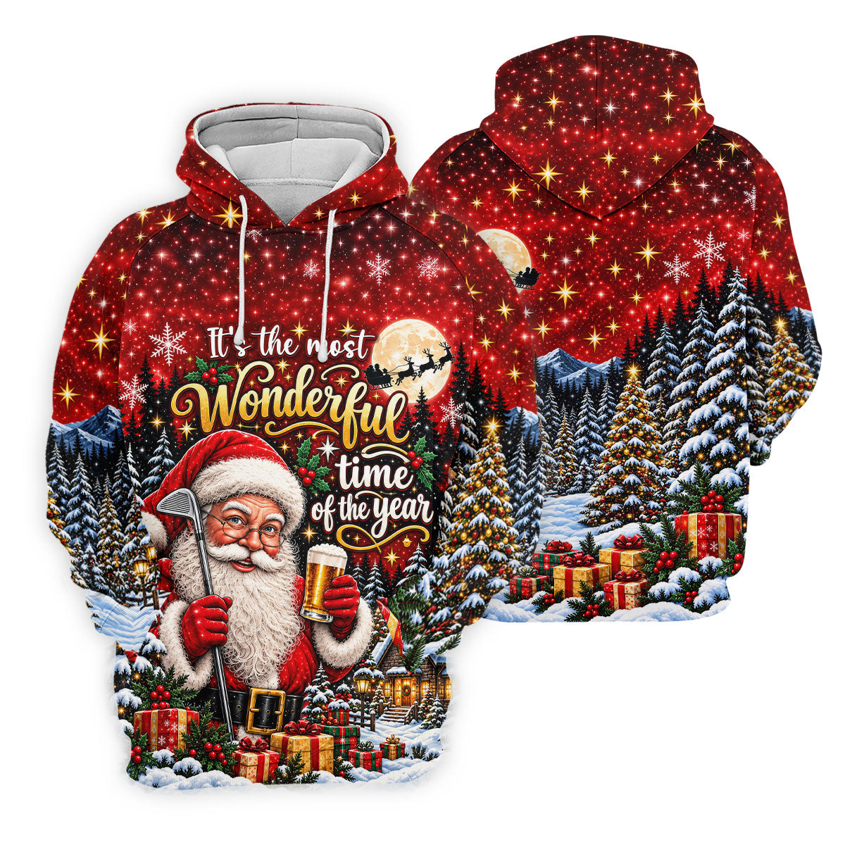 Most Wonderful Time Santa Beer Christmas Golf Shirt, Mens Golf Polo, Mens Golf Shirts