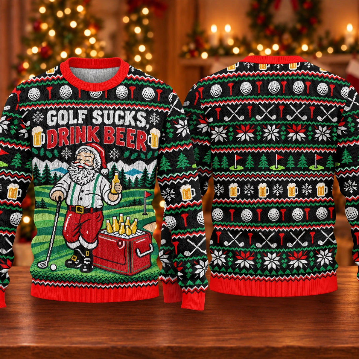 Golf Sucks Drink Beer Ugly Christmas Sweater, Christmas Golf Gift, Funny Xmas Gift