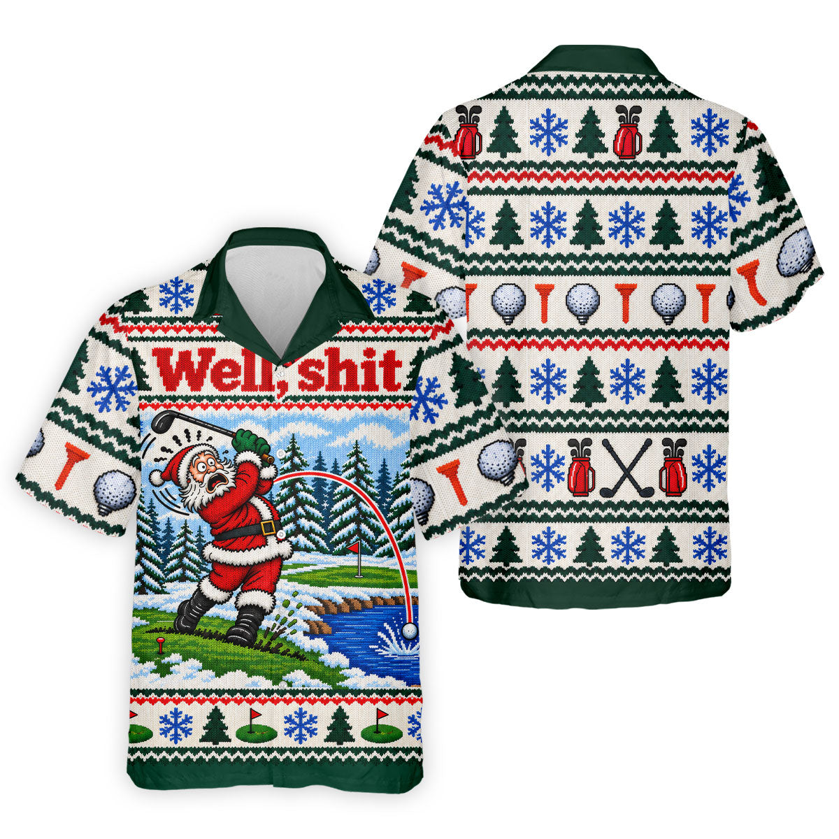 Well Shit Santa Golfer Christmas Golf Shirt, Mens Golf Polo, Funny Mens Golf Shirts