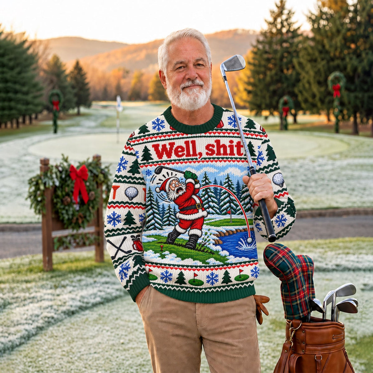 Well Shit Santa Golfer Ugly Christmas Sweater, Ugly Sweater Party, Golf Lover Gifts