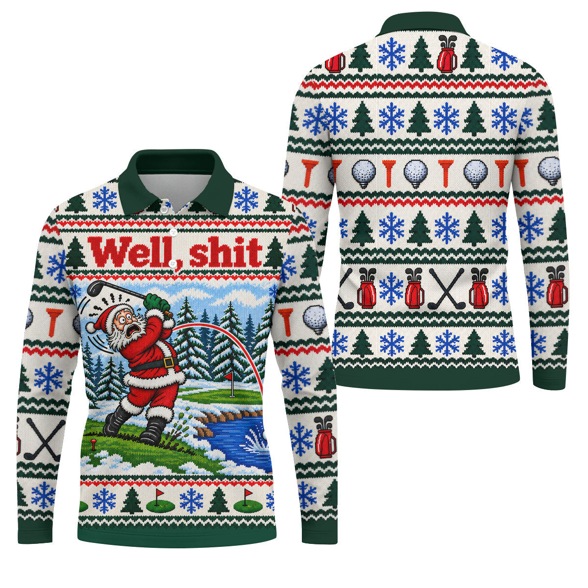 Well Shit Santa Golfer Christmas Golf Shirt, Mens Golf Polo, Funny Mens Golf Shirts