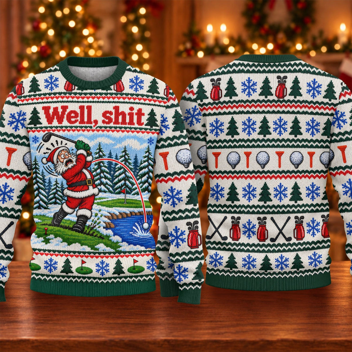 Well Shit Santa Golfer Ugly Christmas Sweater, Ugly Sweater Party, Golf Lover Gifts