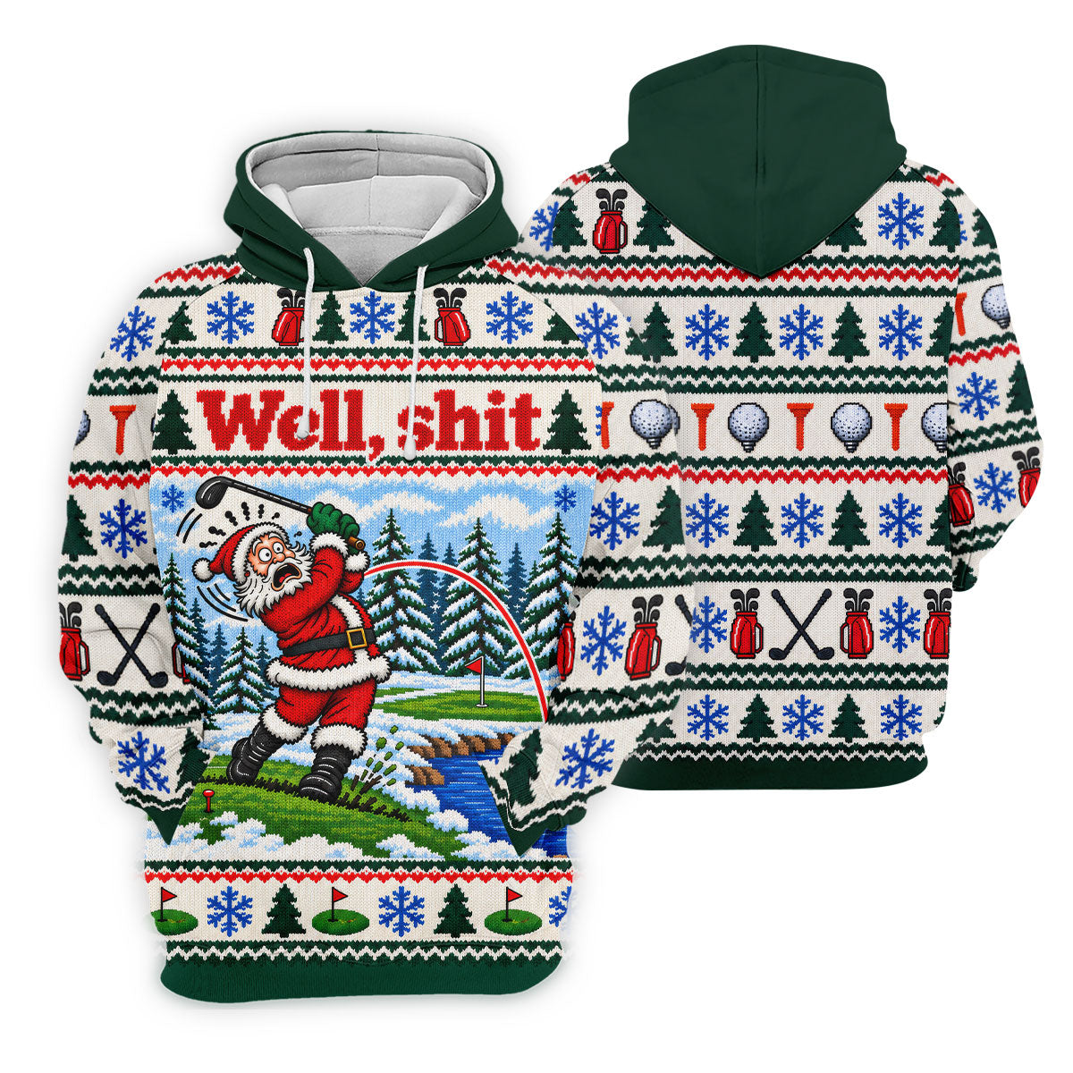 Well Shit Santa Golfer Christmas Golf Shirt, Mens Golf Polo, Funny Mens Golf Shirts