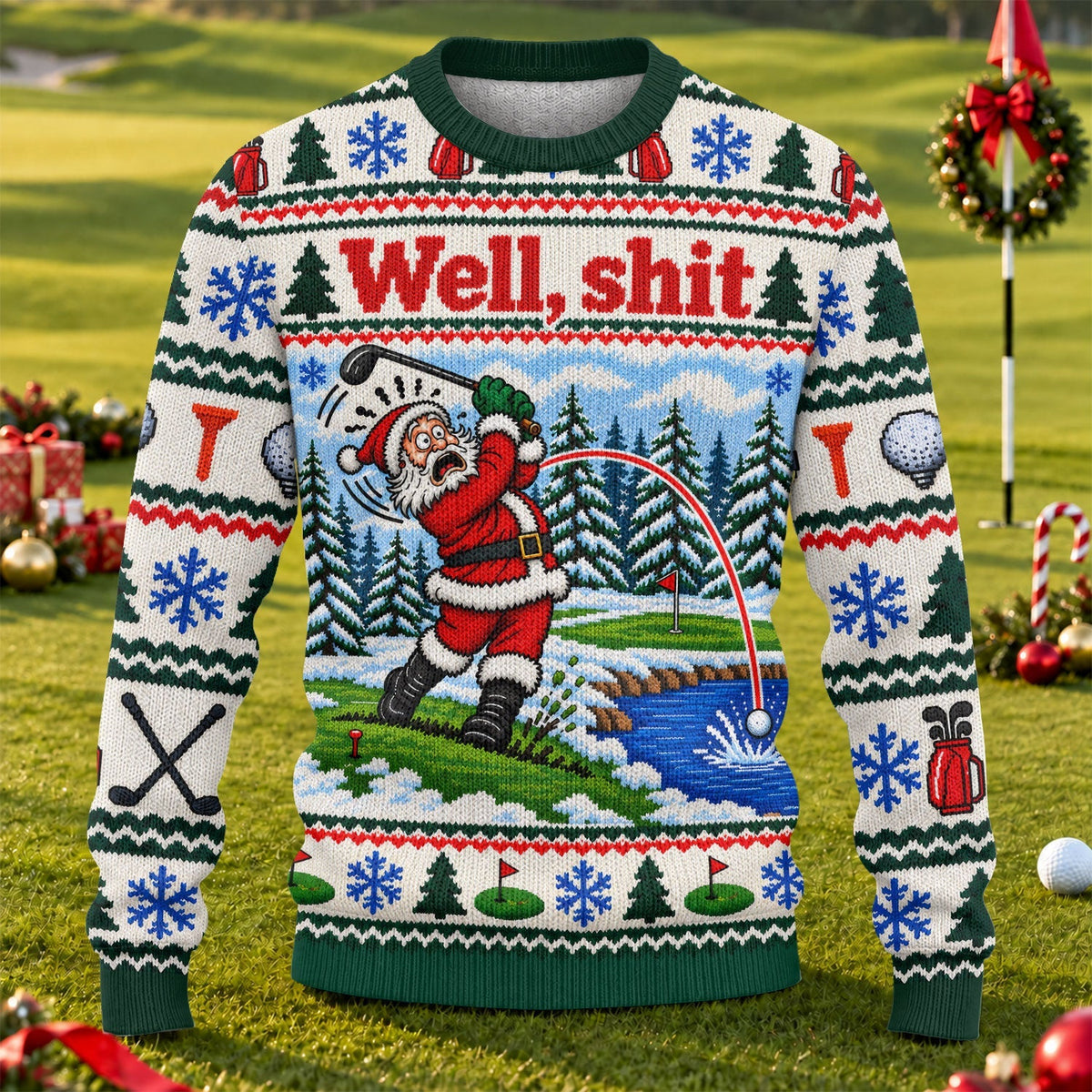 Well Shit Santa Golfer Ugly Christmas Sweater, Ugly Sweater Party, Golf Lover Gifts