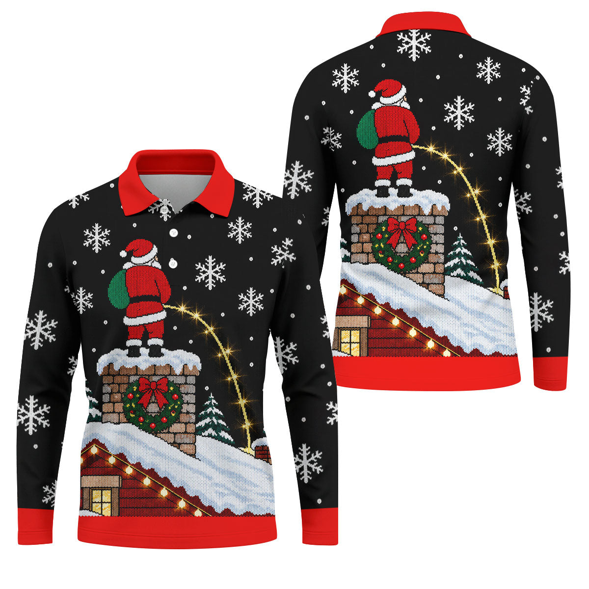 Santa On Chimney Christmas Golf Shirt, Mens Golf Apparel, Funny Mens Golf Shirts