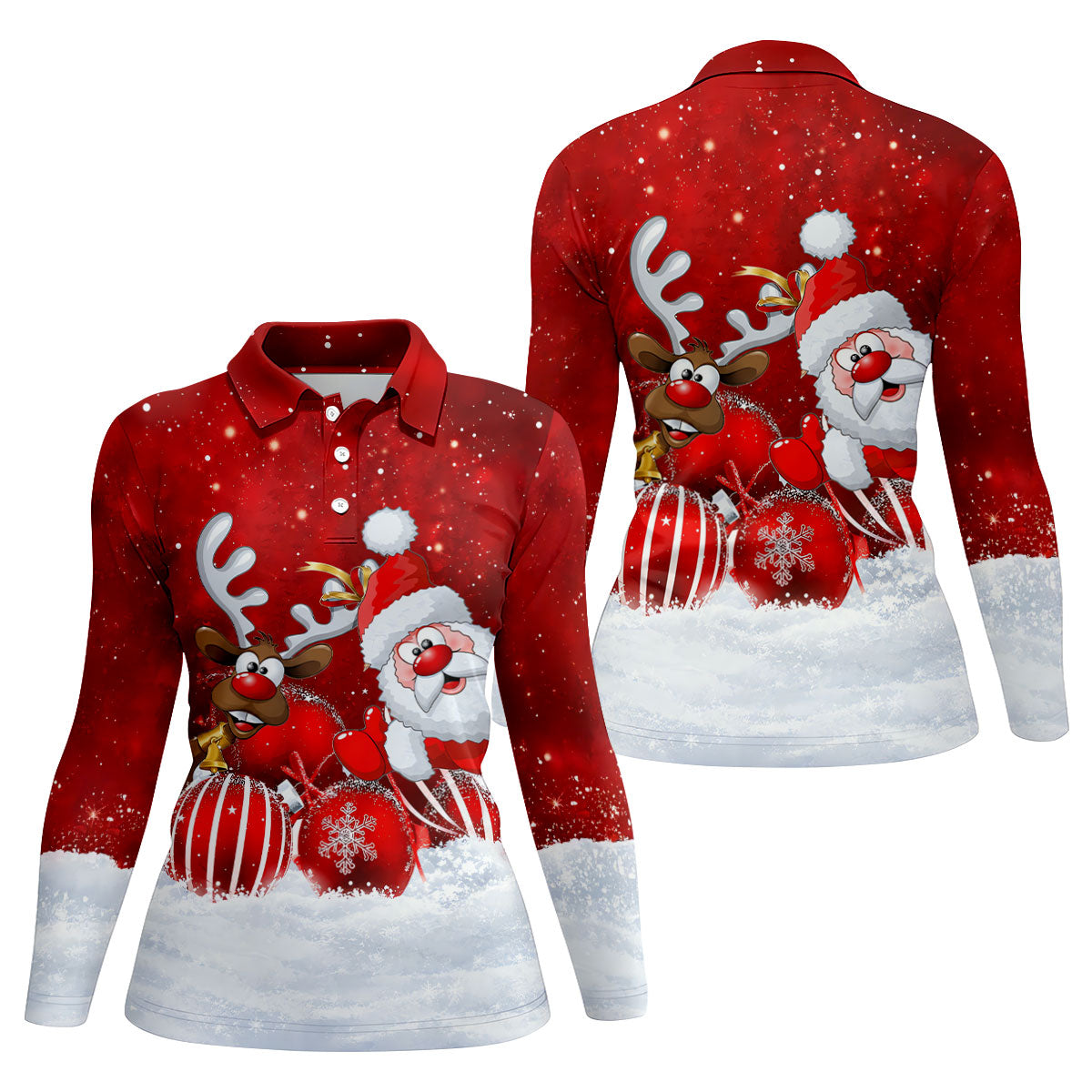 Santa Reindeer Snow Christmas Golf Shirt, Womens Golf Tops, Womens Golf Clothing