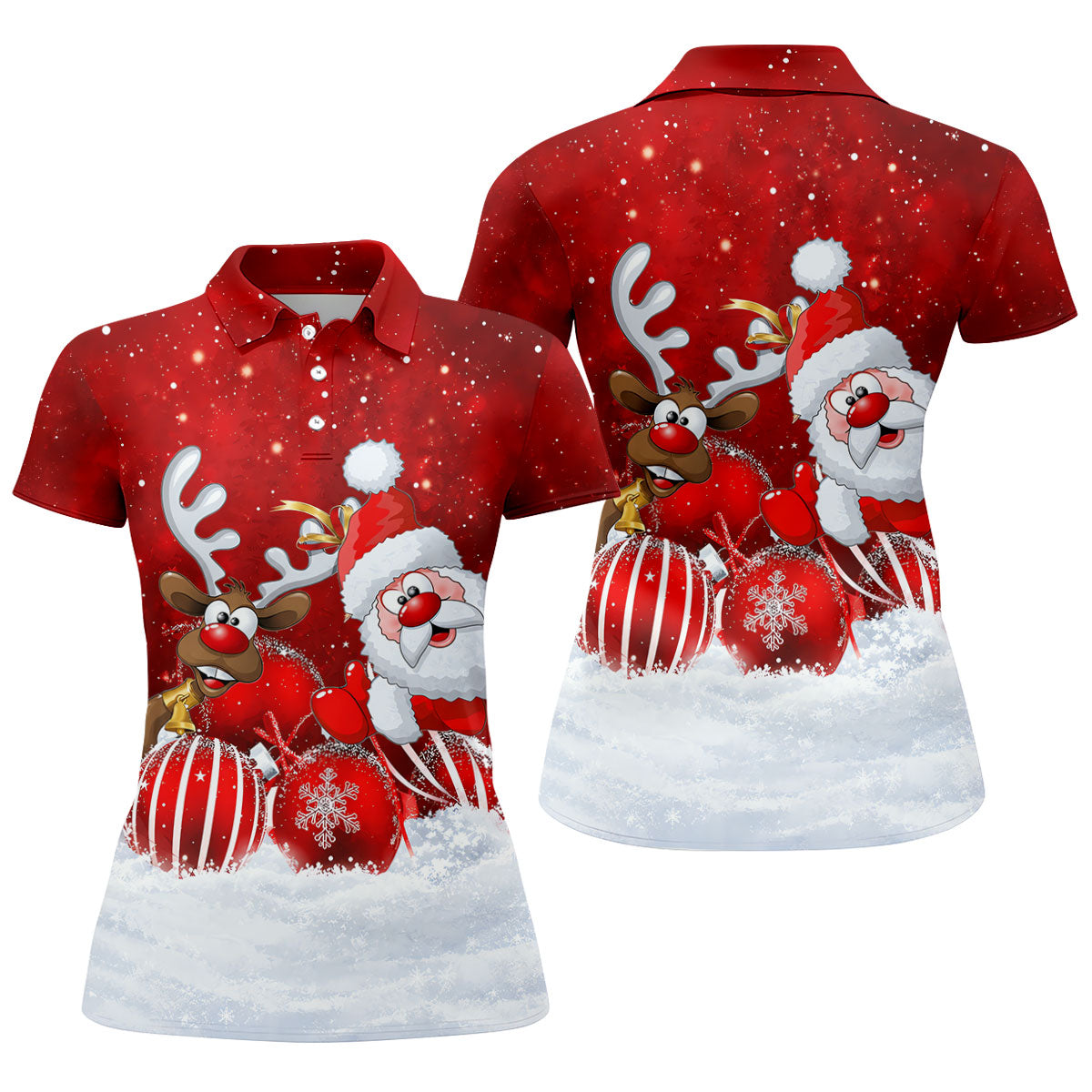 Santa Reindeer Snow Christmas Golf Shirt, Womens Golf Tops, Womens Golf Clothing