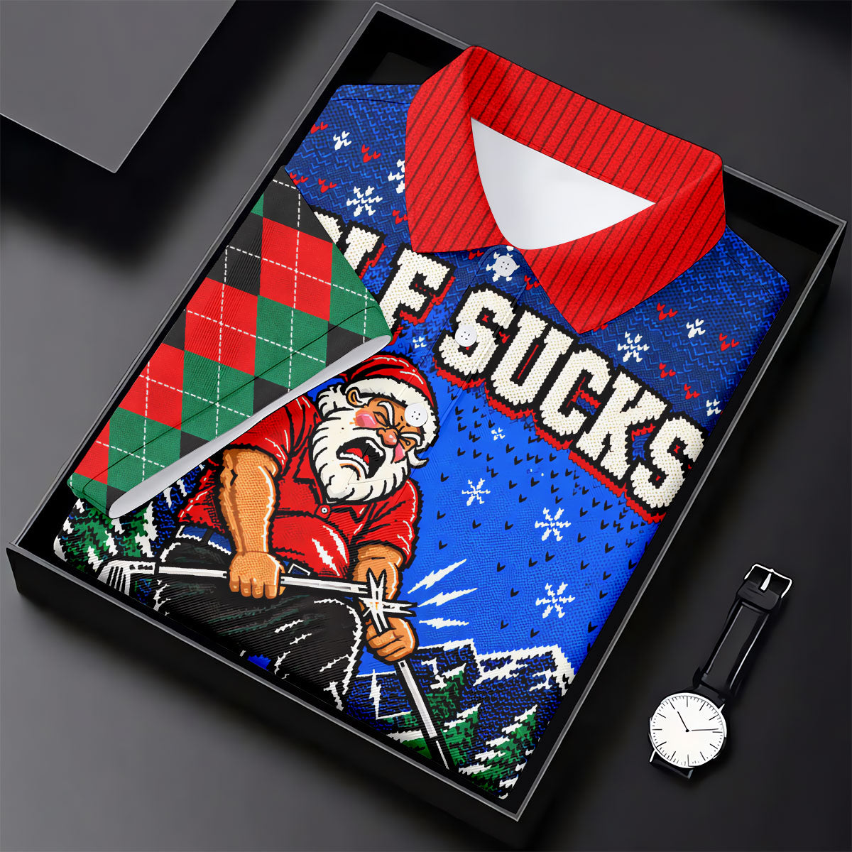 Golf Sucks Angry Santa Christmas Golf Shirt, Mens Golf Polo, Golf Shirts For Men