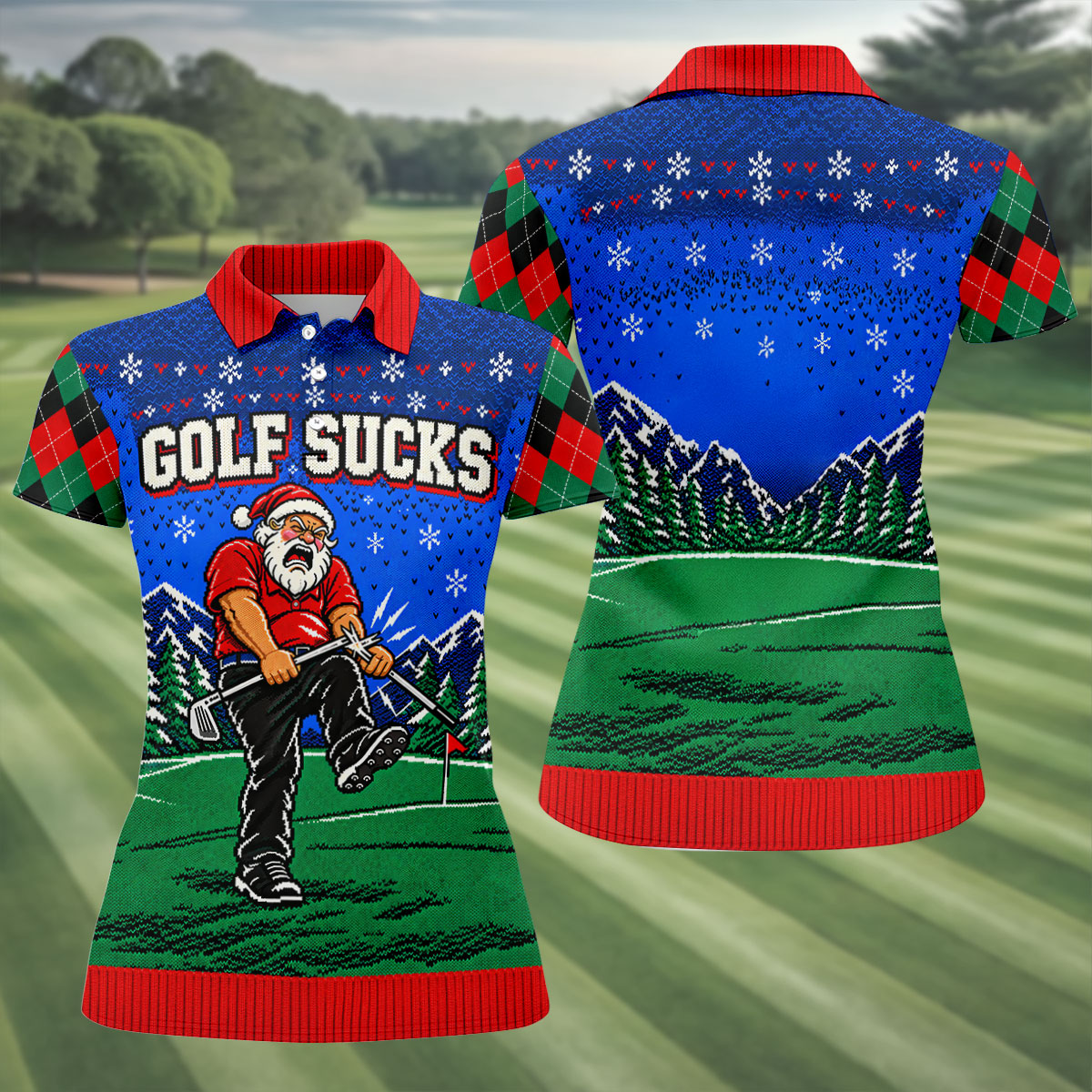 Golf Sucks Angry Santa Christmas Golf Shirt, Womens Golf Tops, Ladies Golf Shirts