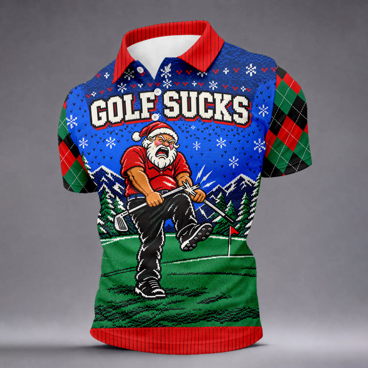 Golf Sucks Angry Santa Christmas Golf Shirt, Mens Golf Polo, Golf Shirts For Men