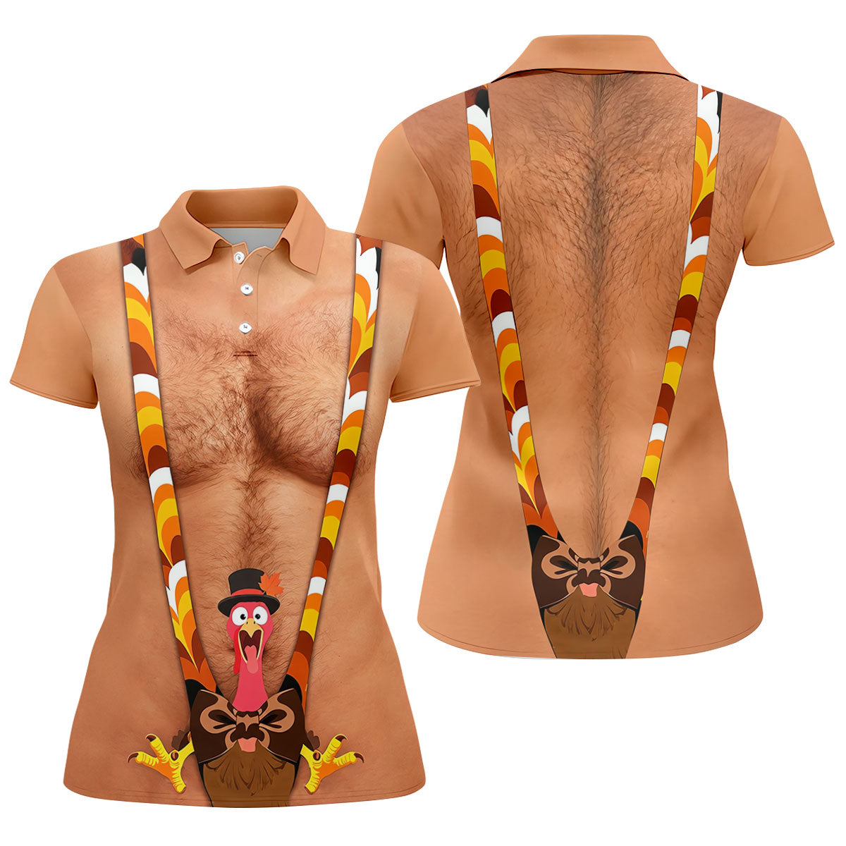 Funny Turkey Suspenders Thanksgiving Golf Shirt, Womens Golf Shirts, Womens Golf Tops