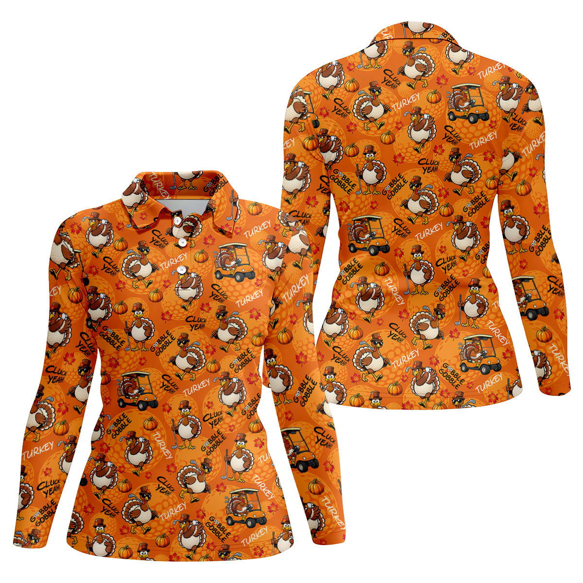Turkey Golf Cart Thanksgiving Golf Shirt, Golf Shirts For Women, Womens Golf Clothing