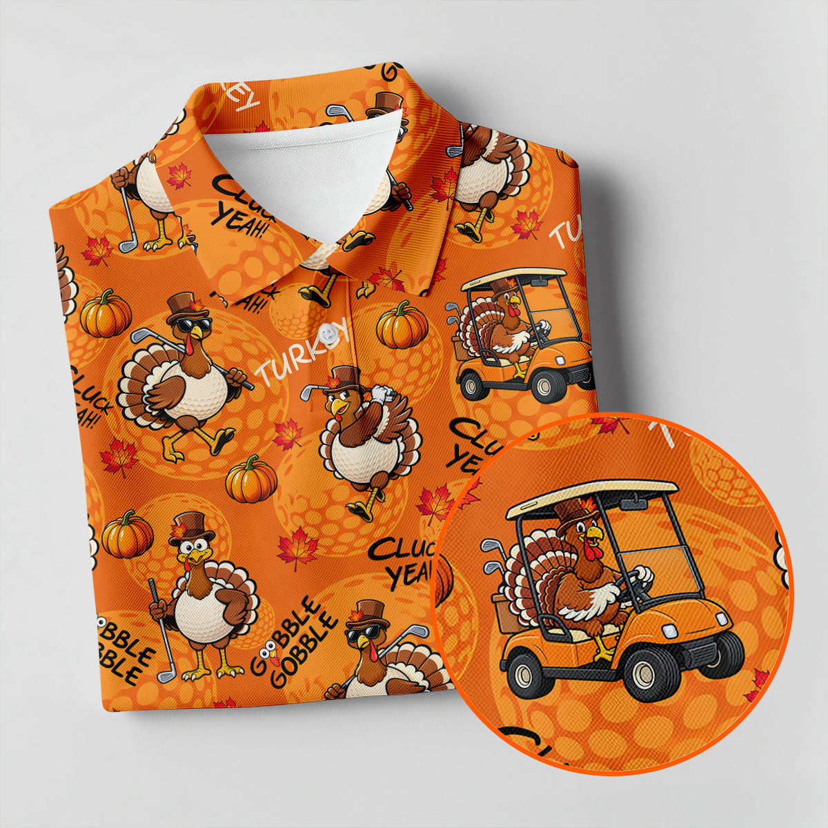 Turkey Golf Cart Thanksgiving Golf Shirt, Mens Golf Clothing, Funny Mens Golf Shirts