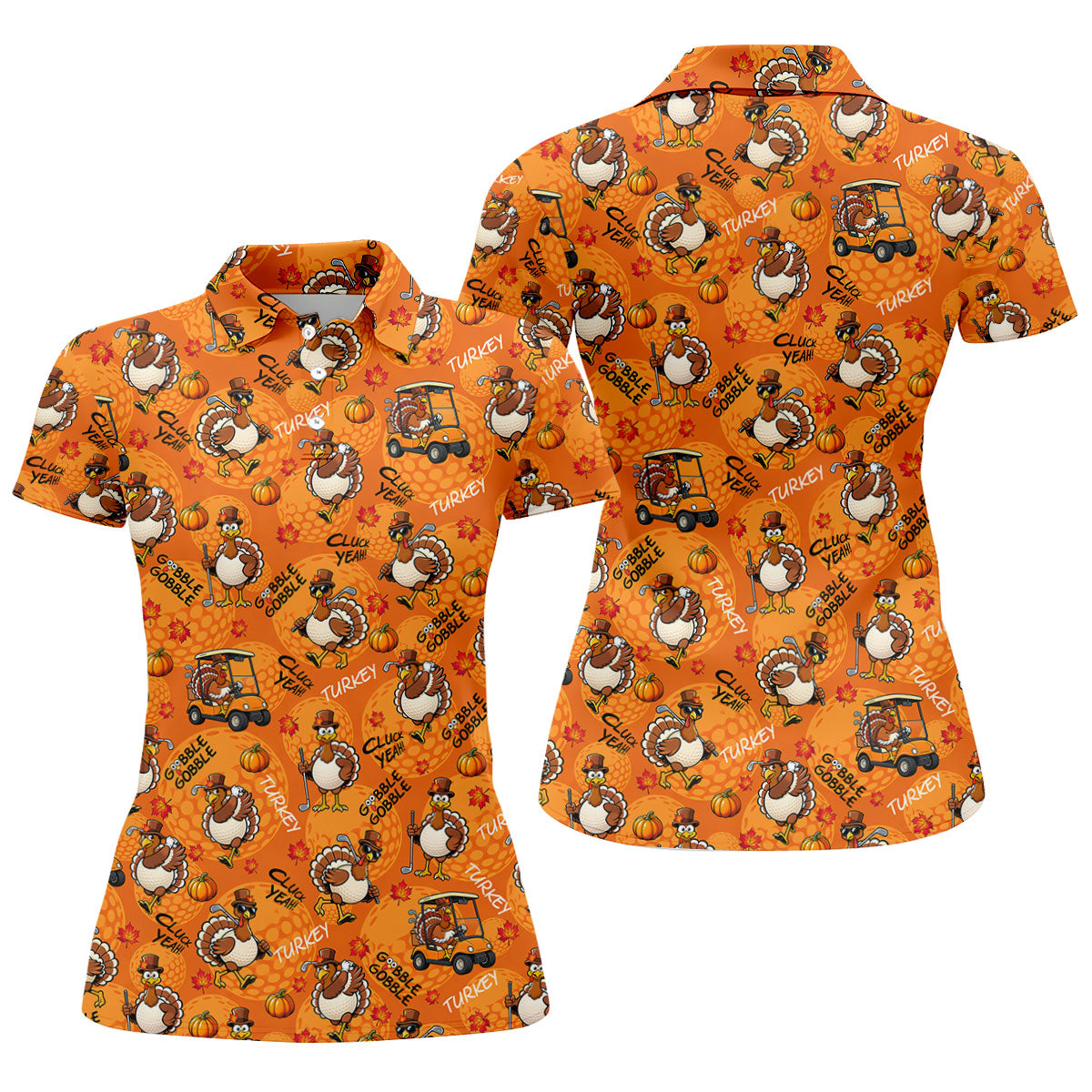 Turkey Golf Cart Thanksgiving Golf Shirt, Golf Shirts For Women, Womens Golf Clothing