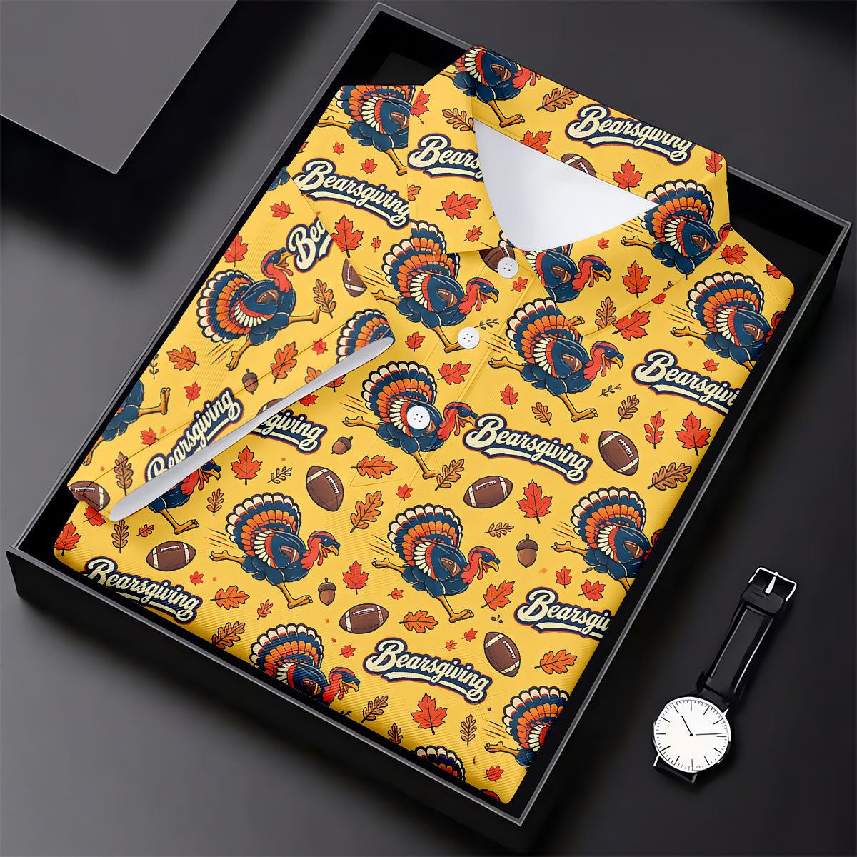 Yellow Turkey Leaves Thanksgiving Golf Shirt, Ladies Golf Shirts, Womens Golf Apparel