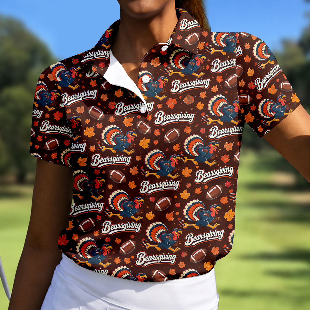 Brown Turkey Football Thanksgiving Golf Shirt, Womens Golf Tops, Golf Gifts For Women