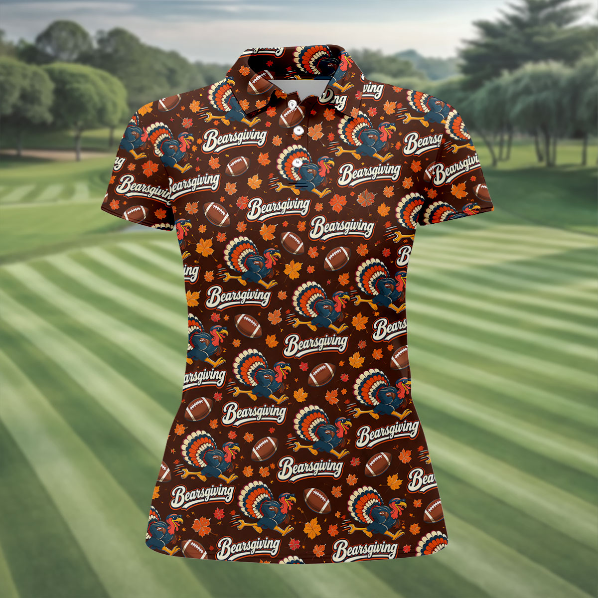 Brown Turkey Football Thanksgiving Golf Shirt, Womens Golf Tops, Golf Gifts For Women