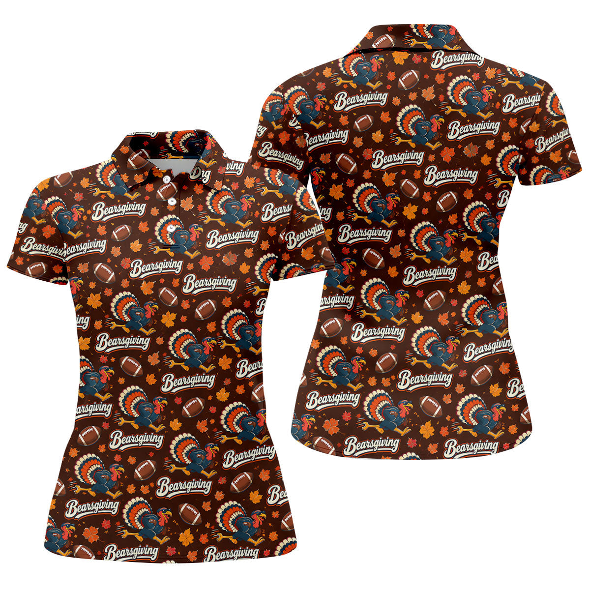 Brown Turkey Football Thanksgiving Golf Shirt, Womens Golf Tops, Golf Gifts For Women